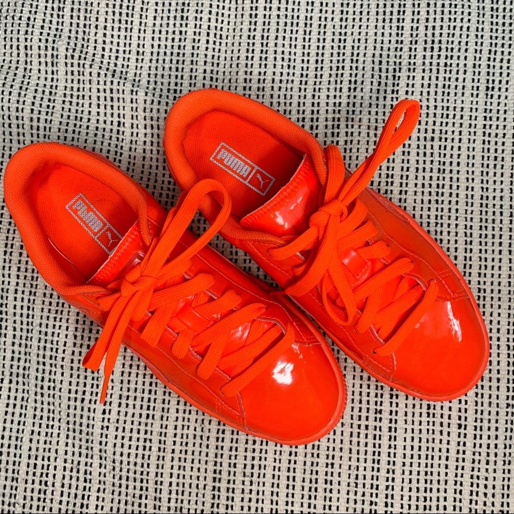 Limited Edition Puma Neon Coral Basket Sneakers - Picture 2 of 7